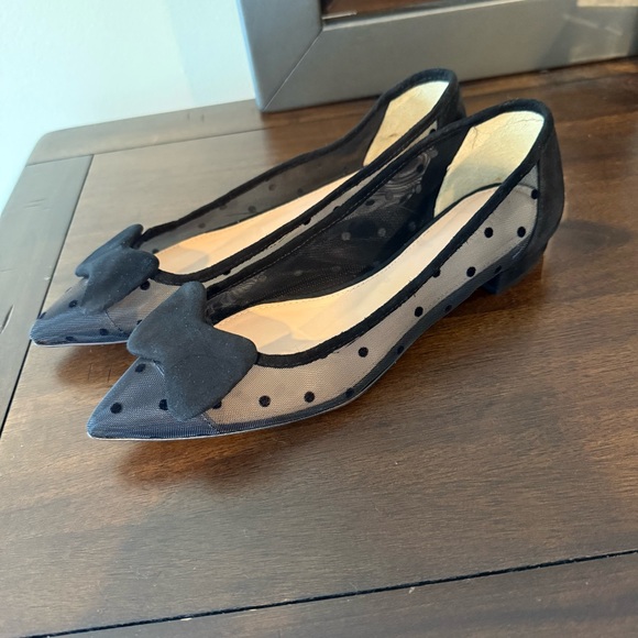 J. Crew Black Mesh Bow Flats - Picture 1 of 8